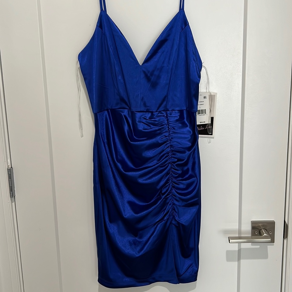 NWT LNL Royal blue satin cinched dress - Size L